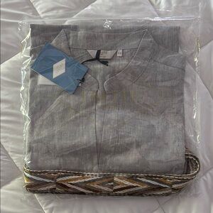 Long sleeve Linen Cotton Caftan with Patterned Belt